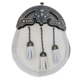 White Seal Skin Sporran with  Celtic Knot Cantle
