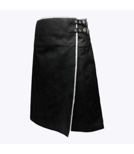 White Trim Leather Kilt for men