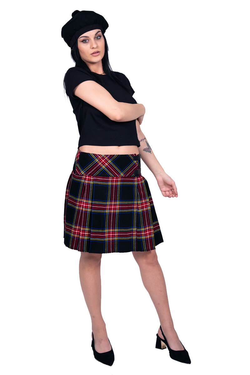 Women Black Stewart Tartan Skirt Right