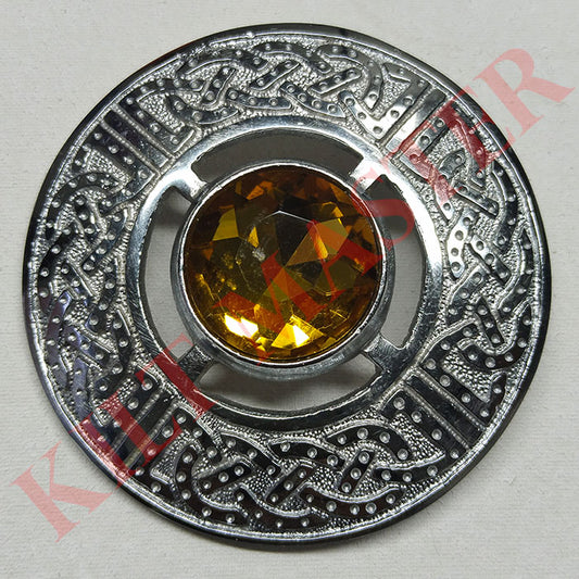 Yellow Stone Kilt Fly Plaid Brooch - Silver Elegance
